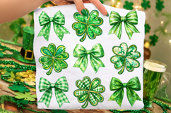 St Patrick's Day Coquette Bow PNG, Shamrock PNG, Lucky PNG Product Image 1
