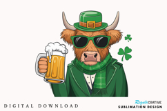 St. Patrick&#039;s Day Highland Cow Beer PNG, Lucky PNG Product Image 1