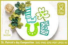St Patricks Day LOVE Word with Clover SVG Cut File  for Round Welcome Sign