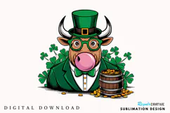 St. Patrick’s Day PNG, Cow Blowing Bubble Gum PNG Product Image 1