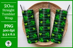 Inflated green striped shamrock sublimation design being shown on a 20oz tumbler