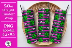 Pink and green 3D shamrock sublimation PNG being shown on a 20oz tumbler