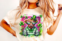 St Patrick&#039;s Day Highland Cow PNG, Lucky Day PNG, Shamrock Product Image 1