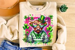St Patrick&#039;s Day Highland Cow PNG, Lucky Day PNG, Shamrock Product Image 3