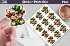St Patricks Day Sticker | St Patrick Highland Cow Sticker Product Image 1