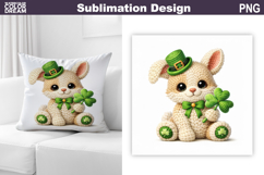 St. Patrick's Day Pillow | Bunny Clover Sublimation Product Image 1