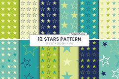 Navy blue and green stars seamless background digital paper pack