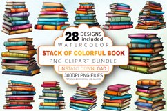 Watercolor Stack of colorful Book Clipart Bundle Product Image 1