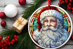 Round Stained Glass Santa Christmas Ornament Product Image 1