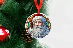 Round Stained Glass Santa Christmas Ornament Product Image 3