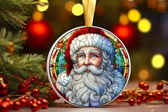 Round Stained Glass Santa Christmas Ornament Product Image 5