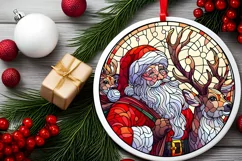 Round Stained Glass Santa Christmas Ornament Product Image 1