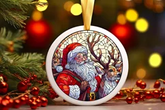 Round Stained Glass Santa Christmas Ornament Product Image 3