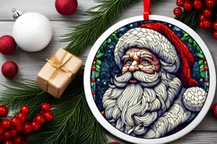 Round Stained Glass Santa Christmas Ornament Product Image 2
