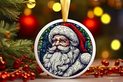 Round Stained Glass Santa Christmas Ornament Product Image 1
