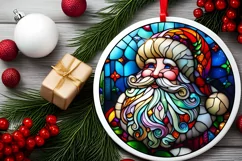 Round Stained Glass Santa Christmas Ornament Product Image 2