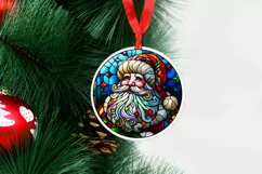 Round Stained Glass Santa Christmas Ornament Product Image 3