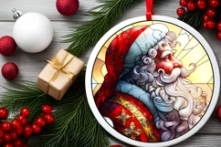 Round Stained Glass Santa Christmas Ornament Product Image 2