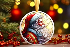 Round Stained Glass Santa Christmas Ornament Product Image 1