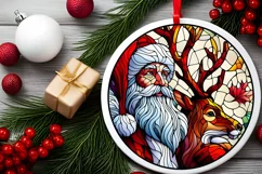 Round Stained Glass Santa Christmas Ornament Product Image 1