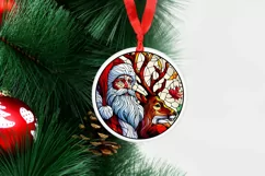 Round Stained Glass Santa Christmas Ornament Product Image 2