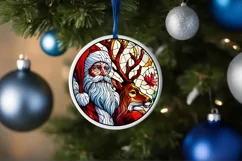 Round Stained Glass Santa Christmas Ornament Product Image 4