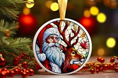 Round Stained Glass Santa Christmas Ornament Product Image 3