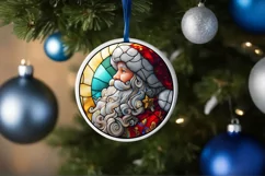 Round Stained Glass Santa Christmas Ornament Product Image 2