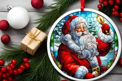 Round Stained Glass Santa Christmas Ornament Product Image 1