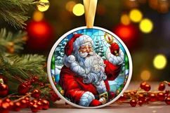 Round Stained Glass Santa Christmas Ornament Product Image 2