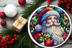 Round Stained Glass Santa Christmas Ornament Product Image 2