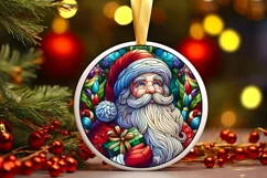 Round Stained Glass Santa Christmas Ornament Product Image 1