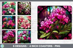 Bundle of six Watercolor Azaleas Square Coaster designs.