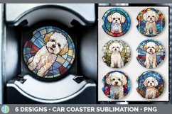 Bundle of six Painted Glass Bichon Frises Car Coaster designs.