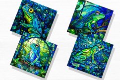Stained Glass Blue Green Frogs Watercolor Clipart Product Image 4