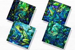Stained Glass Blue Green Frogs Watercolor Clipart Product Image 5