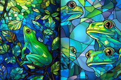 Stained Glass Blue Green Frogs Watercolor Clipart Product Image 6