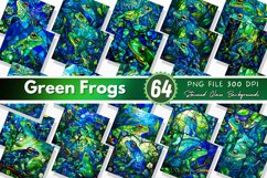 Stained Glass Blue Green Frogs Watercolor Clipart Product Image 1