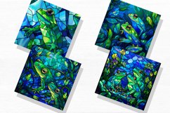 Stained Glass Blue Green Frogs Watercolor Clipart Product Image 7