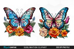 Stained Glass Butterfly And Flower Set Clipart Product Image 1