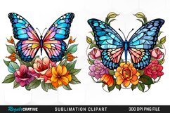 Stained Glass Butterfly And Flower Set Clipart Product Image 1