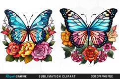 Stained Glass Butterfly And Flower Set Clipart Product Image 1
