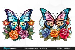 Stained Glass Butterfly And Flower Set Clipart Product Image 1