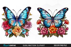 Stained Glass Butterfly And Flower Set Clipart Product Image 1