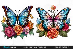 Stained Glass Butterfly And Flower Set Clipart Product Image 1