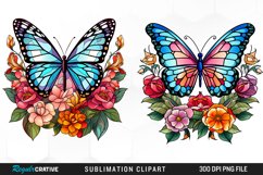 Stained Glass Butterfly And Flower Set Clipart Product Image 1