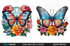 Stained Glass Butterfly And Flower Set Clipart Product Image 1