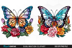 Stained Glass Butterfly And Flower Set Clipart Product Image 1