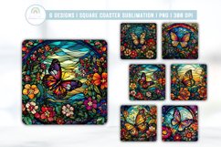 Stained Glass Butterfly Square Coaster Sublimation PNG Product Image 1