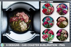 Bundle of six Watercolor Carnations Car Coaster designs.